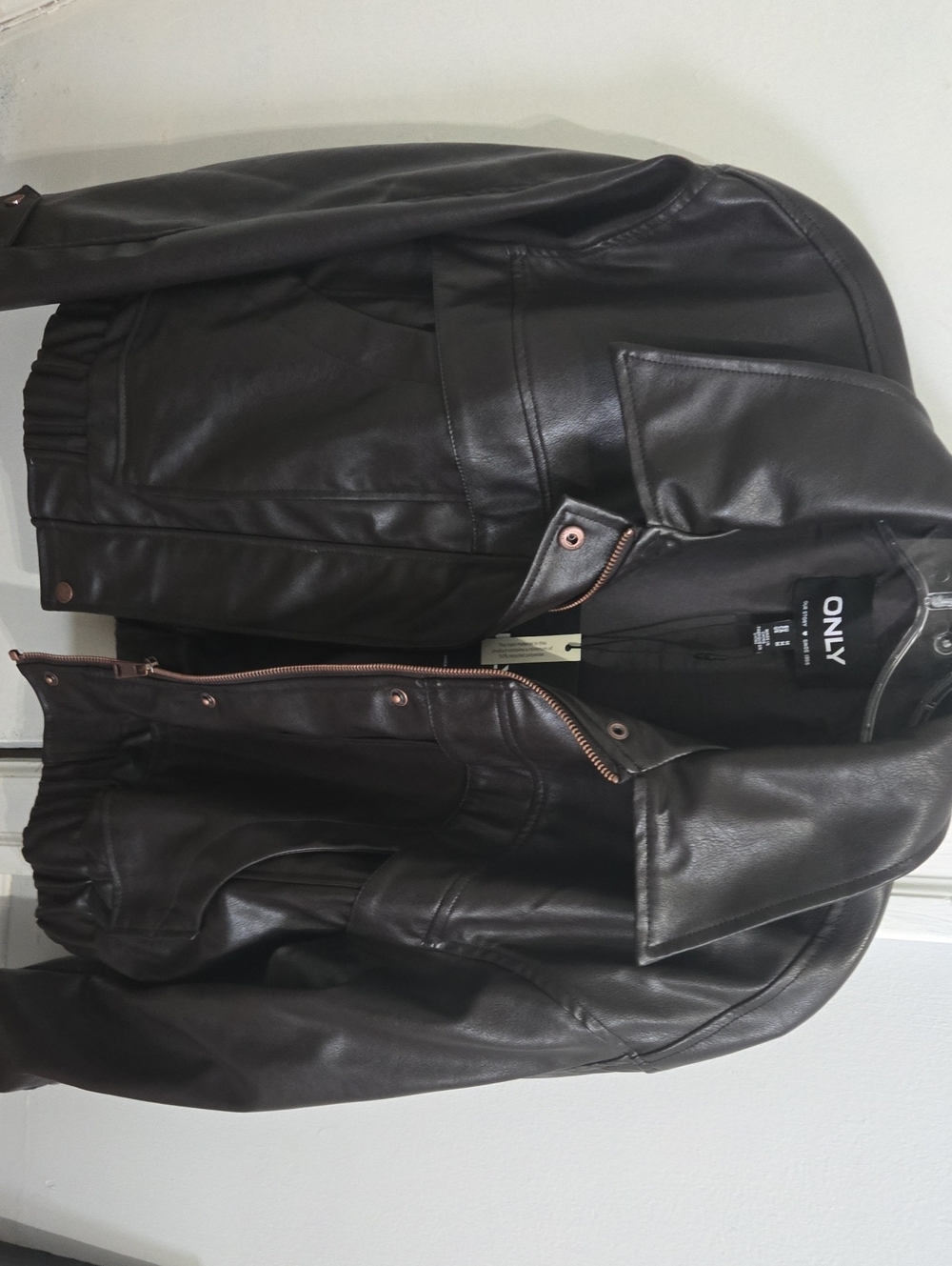 Only Black Faux Leather Bomber Jacket with Rose Gold Hardware